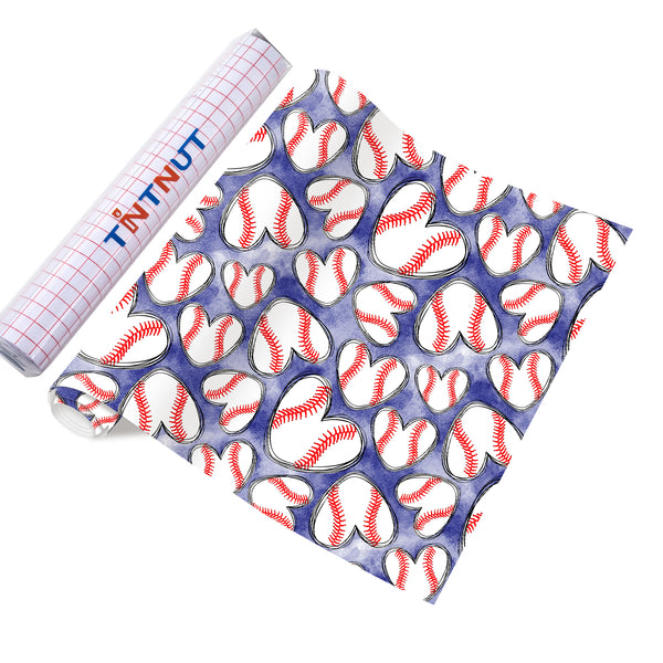 Tintnut Ture Baseball Pattern Permanent Vinyl Red Blue Adhesive Vinyl Sheets, Sports Self Sticker Water Proofing Vinyl