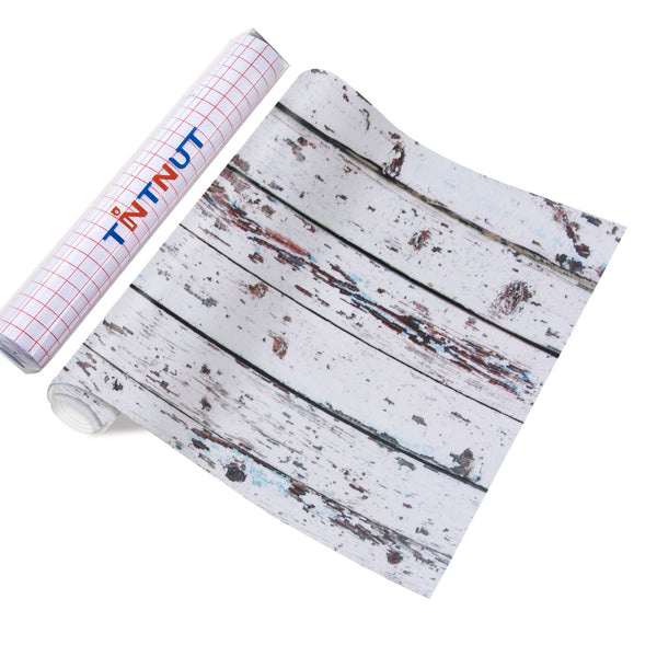 Tintnut Wood Pattern Permanent Vinyl,White Wooden Planks Patterned Permanent Adhesive Vinyl for Cutting Machine, Home Decor Self Sticker
