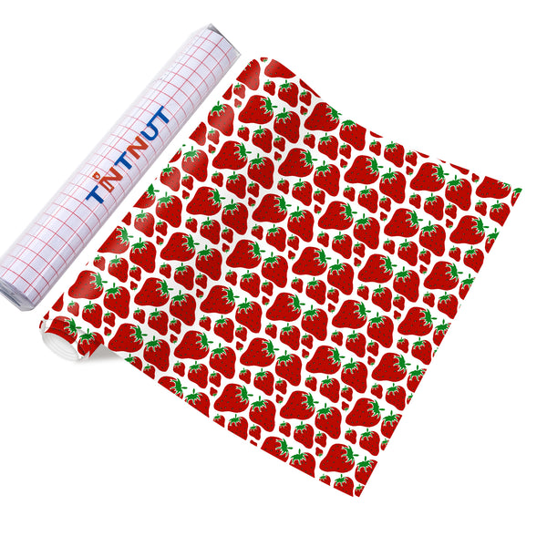 Tintnut Strawberry Permanent Adhesive Vinyl Flower Pattern Adhesive Vinyl Strawberry Flower Pattern Outdoor Vinyl