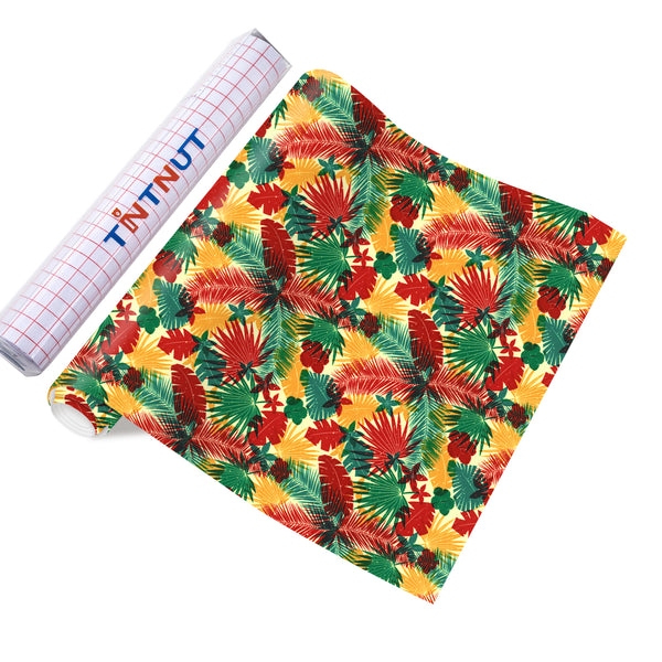 Tintnut Tropical Plant Permanent Vinyl Green Adhesive Vinyl Sheets Watercolor Self Sticker Water Proofing Vinyl