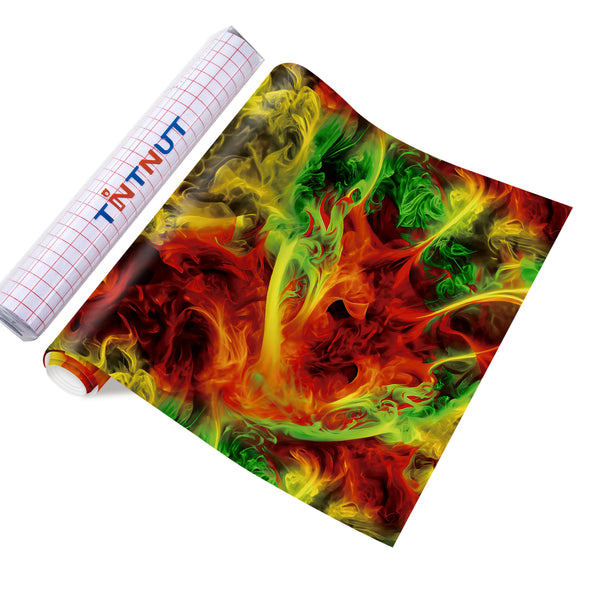 Tintnut Flame Permanent Vinyl,Pattern Permanent Vinyl, Adhesive Vinyl Sheets Watercolor Self Sticker Water Proofing Vinyl