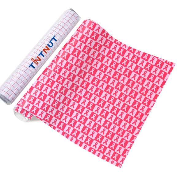 Tintnut Pink Ribbon Permanent Vinyl,Breast Cancer Awareness Vinyl for Cutting Machine,Patterned Permanent Adhesive Vinyl Sheets