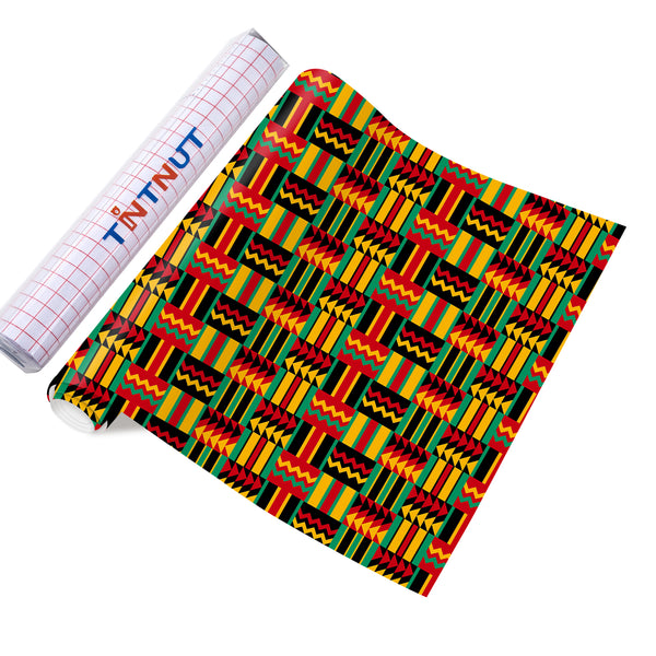 Tintnut Kwanzaa Permanent Vinyl, Kente Pattern Printed Vinyl, Patterned Permanent Vinyl Sheets, African Amercian Pattern Vinyl Permanent