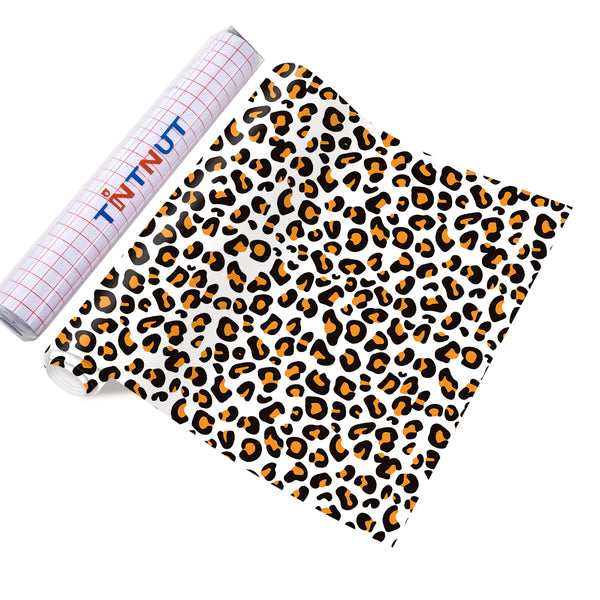 Tintnut Leopard Permanent Vinyl, Cheetah Orange Spots Permanent Adhesive Vinyl Sheets, Animal Pattern Self Sticker Water proofing Vinyl Compatible with Cricut Or Silhouett