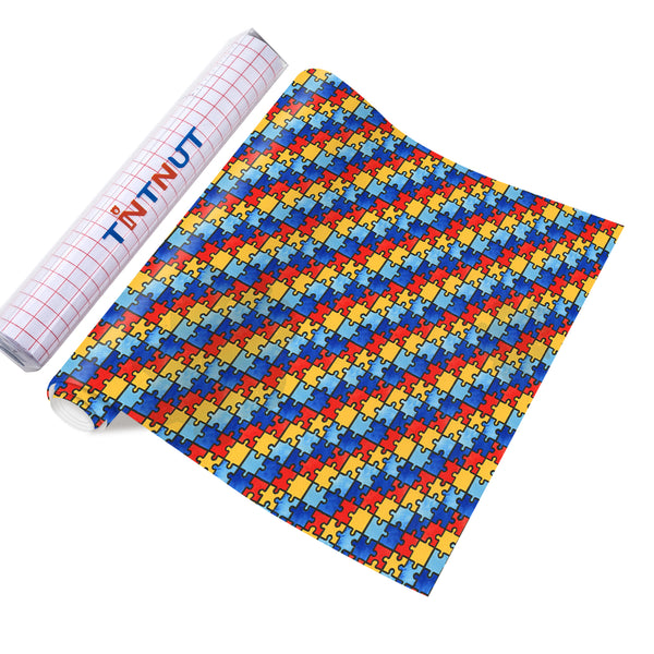 Tintnut Puzzles Permanent Vinyl, Autism Awareness Puzzles Adhesive Vinyl, Adhesive Sheets, Pattern Self Sticker Water proofing Vinyl