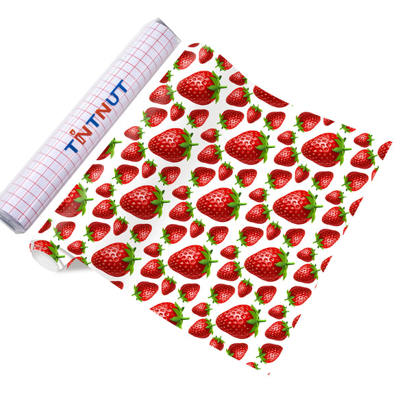 Tintnut Strawberry Adhesive Vinyl Flower Pattern Permanent Vinyl Strawberry Flower Pattern Outdoor Vinyl