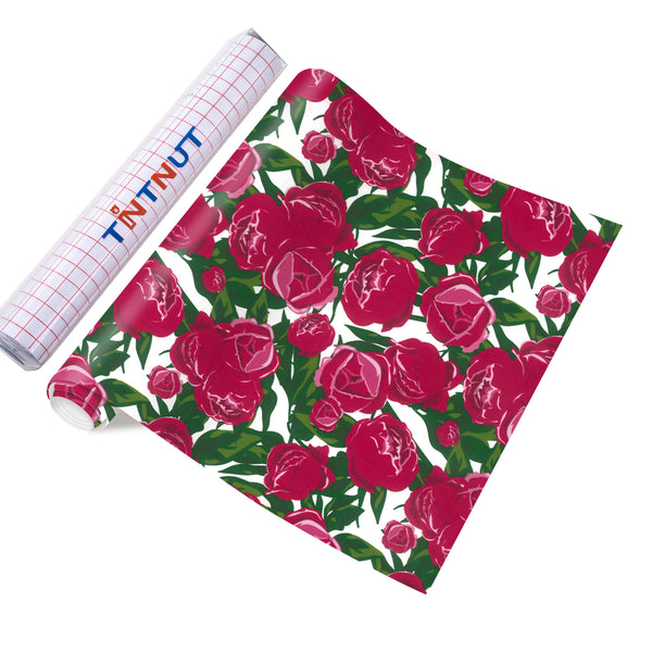 Tintnut Rose Pattern Permanent Vinyl Green Pink Adhesive Vinyl Sheets Floral Self Sticker Water proofing Vinyl