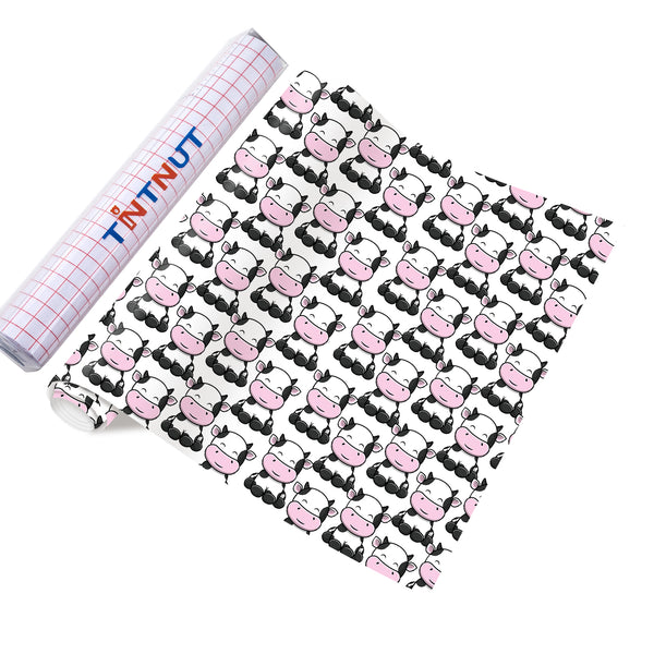 Tintnut Cow Patterned Permanent Vinyl,Cow Permanent Adhesive Vinyl for Cutting Machine,Self Sticker Water Proofing Vinyl