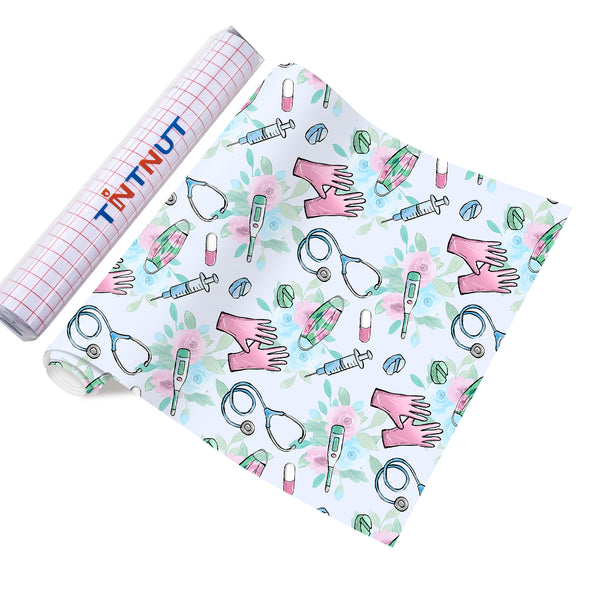 Tintnut Nurse Permanent Adhesive Vinyl,Hospital Theme Patterned Permanent Vinyl for Cutting Machine,Home Decor Self Sticker