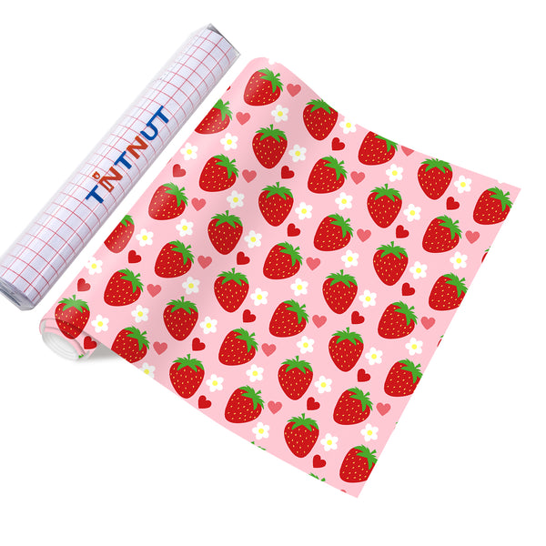 Tintnut Strawberry Permanent Adhesive Vinyl Flower Pattern Adhesive Vinyl Strawberry Flower Outdoor Vinyl