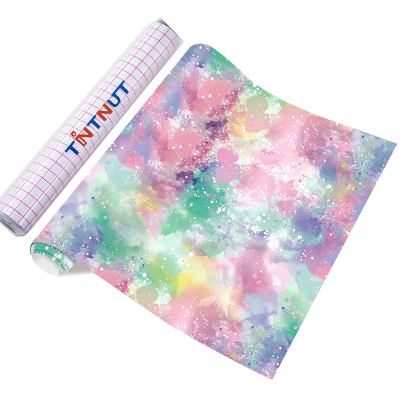 Tintnut Tie Dye Permanent Vinyl Pink Purple Block Gradient Watercolor Art Patterned Adhesive Vinyl Sheets, Waterproof Self Sticker for DIY Crafts