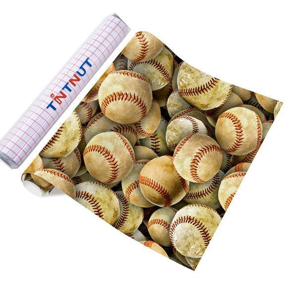 Tintnut Sports Permanent Vinyl Baseball Adhesive Vinyl Sheets, Baseball Pattern Self Sticker Water Proofing Vinyl