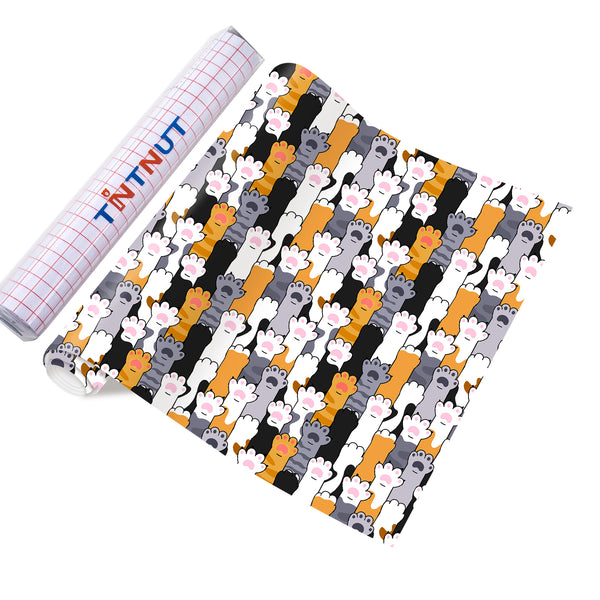 Tintnut Cute Colorful Cat Patterned Permanent Adhesive Vinyl,Colored Cat's Paw Permanent Vinyl for Cutting Machine,Waterproof Vinyl for Home Decor Self Sticker