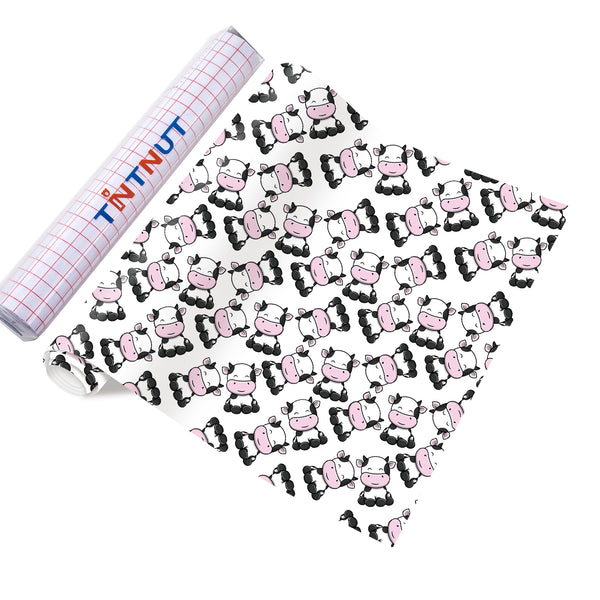 Tintnut Cow Patterned Permanent Vinyl,Cow Permanent Adhesive Vinyl for Cutting Machine,Self Sticker Water Proofing Vinyl