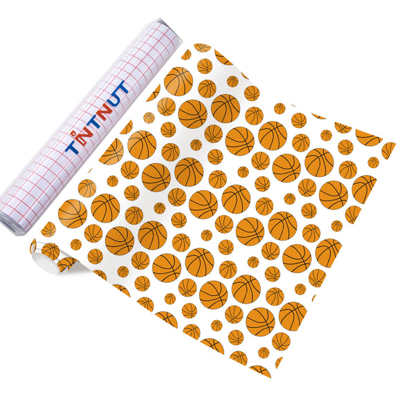 Tintnut Basketball Patterned Permanent Vinyl,Permanent Adhesive Vinyl for Cutting Machine,Self Sticker Water proofing Vinyl