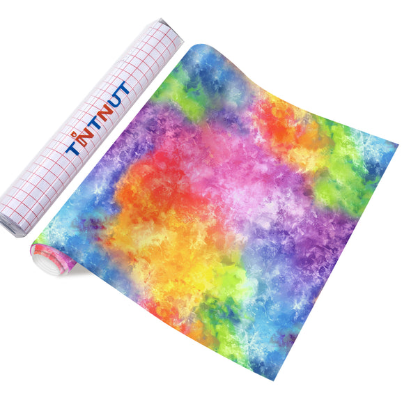 Tintnut Tie Dye Permanent Vinyl Red Blue Block Gradient Watercolor Art Patterned Adhesive Vinyl Sheets, Waterproof Self Sticker for DIY Crafts