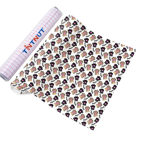 Tintnut Cute Cat Patterned Permanent Adhesive Vinyl,Colored Cat Permanent Vinyl for Cutting Machine,Waterproof Vinyl for Home Decor Self Sticker