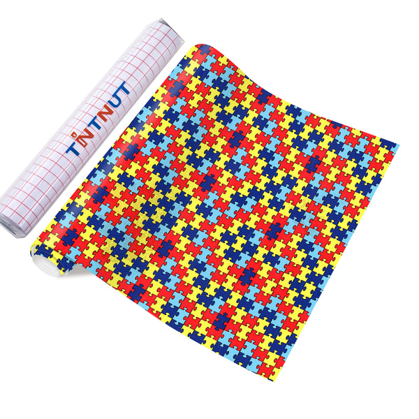 Tintnut Puzzles Permanent Adhesive Vinyl, Autism Awareness Puzzles Adhesive Vinyl, Adhesive Sheets, Pattern Self Sticker Water proofing Vinyl