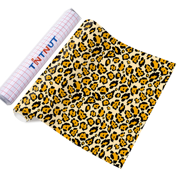 Tintnut Leopard Permanent Vinyl, Orange Cheetah Permanent Adhesive Vinyl Sheets, Animal Pattern Self Sticker Water proofing Vinyl