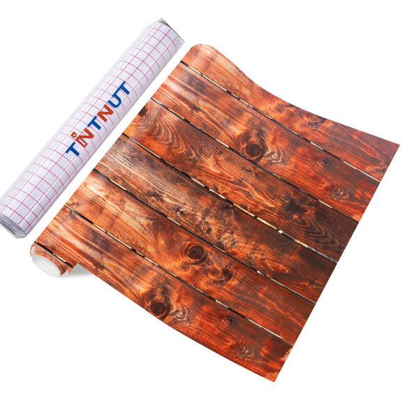 Tintnut Wood Pattern Permanent Vinyl,Brown Wood White Wooden Planks Patterned Permanent Adhesive Vinyl for Cutting Machine, Home Decor Self Sticker