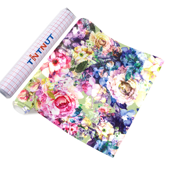 Tintnut Rose Pattern Permanent Vinyl  Flower Retro Adhesive Vinyl Sheets Waterproof