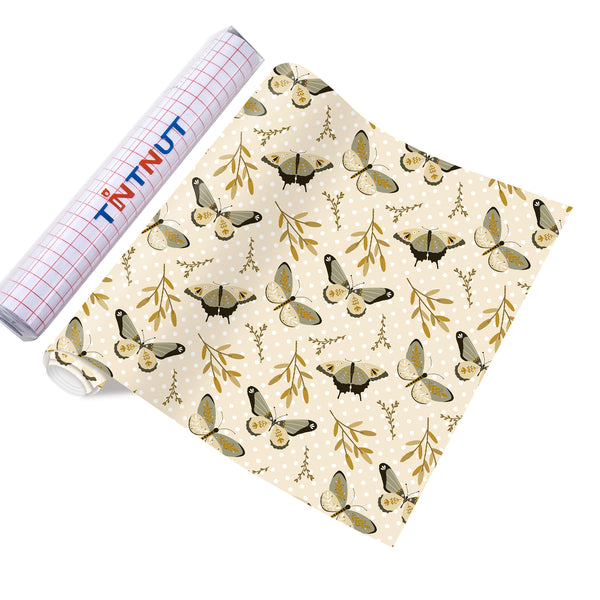 Tintnut Butterflies Boho Permanent Vinyl,Butterflies and Flowers Pattern Premanent Adhesive Vinyl Boho Permanent Vinyl for Mugs