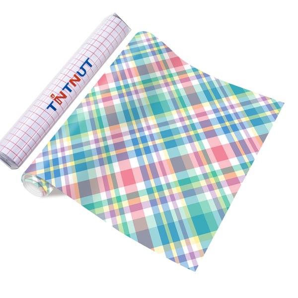 Tintnut Spring Plaids Permanent Vinyl,Easter Plaid Patterned Permanent Adhesive Vinyl Compatible with Cricut Machine,Home Decor Self Sticker