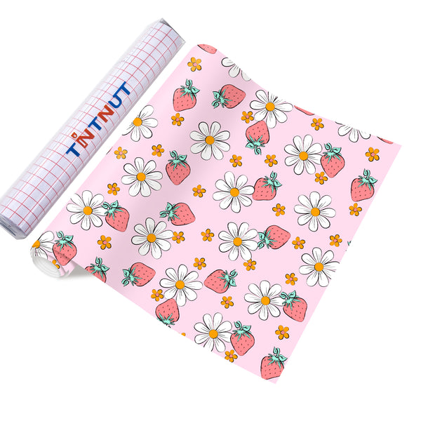Tintnut Strawberry Permanent Adhesive Vinyl Strawberry Flower Pattern Adhesive Vinyl Strawberry Flower Pattern Outdoor Vinyl