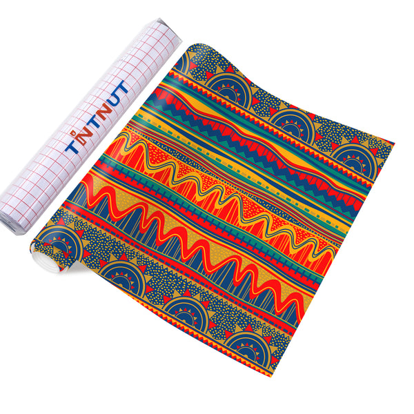 Tintnut Kwanzaa Permanent Vinyl, Kente Pattern Printed Vinyl, Patterned Permanent Adhesive Vinyl Sheets, African Amercian Pattern Vinyl