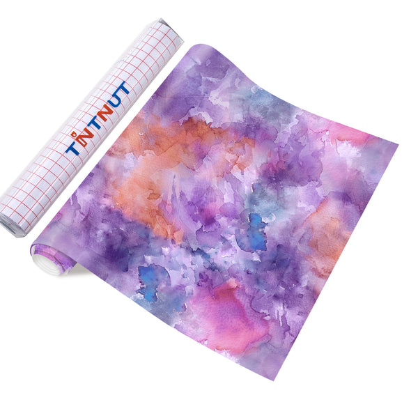 Tintnut Tie Dye Permanent Vinyl Purple Pink Block Gradient Watercolor Art Patterned Adhesive Vinyl Sheets, Waterproof Self Sticker for DIY Crafts
