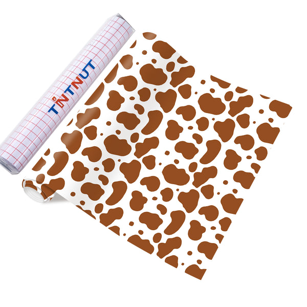 Tintnut Colorful Cow Permanent Vinyl, Brown Cowhide Pattern Printed Adhesive Vinyl,Animal Print Vinyl for Decor Self Sticker