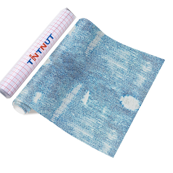 Tintnut Cowboy Patterned Permanent Viny,Blue Permanent Adhesive Vinyl for Cutting Machine,Waterproof Vinyl for Home Decor Self Sticker