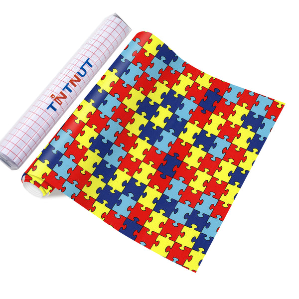 Tintnut Puzzles Permanent Vinyl, Permanent Vinyl Sheets, Autism Awareness Puzzles Adhesive Vinyl, Pattern Self Sticker Water proofing Vinyl