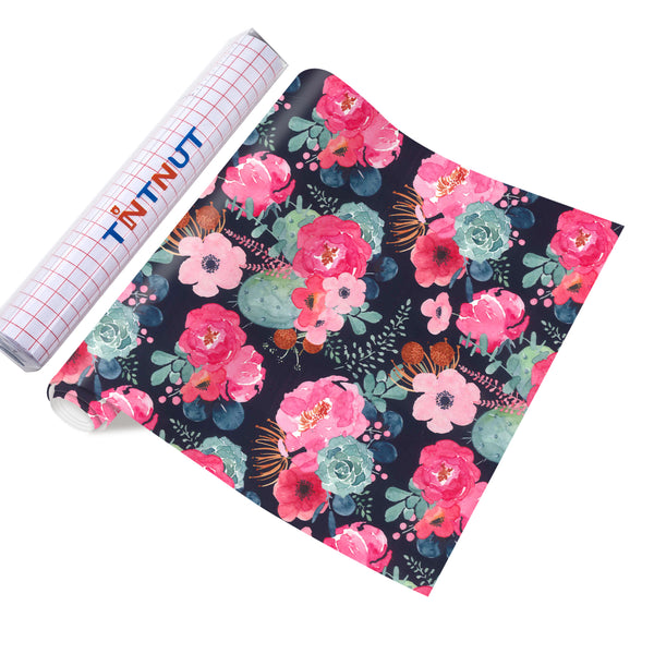 Tintnut Flower Pattern Permanent Vinyl Roses Adhesive Vinyl Sheets,Floral Pattern Self Sticker Water proofing Vinyl