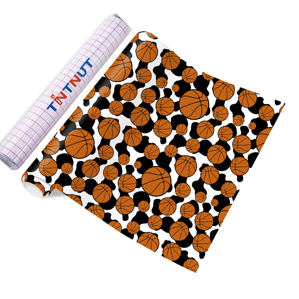 Tintnut Basketball Patterned Permanent Vinyl,Permanent Adhesive Vinyl for Decor Sticker,Waterproof Vinyl for Home Decor Self Sticker