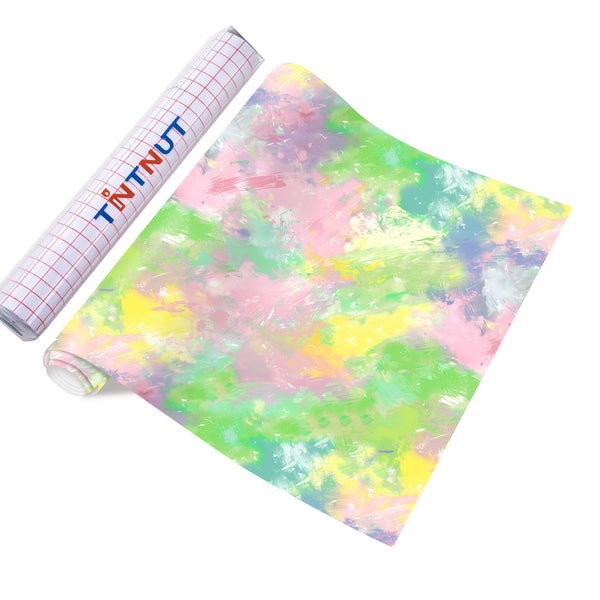 Tintnut Tie Dye Permanent Vinyl Green Blue Block Gradient Watercolor Art Patterned Adhesive Vinyl Sheets, Waterproof Self Sticker for DIY Crafts