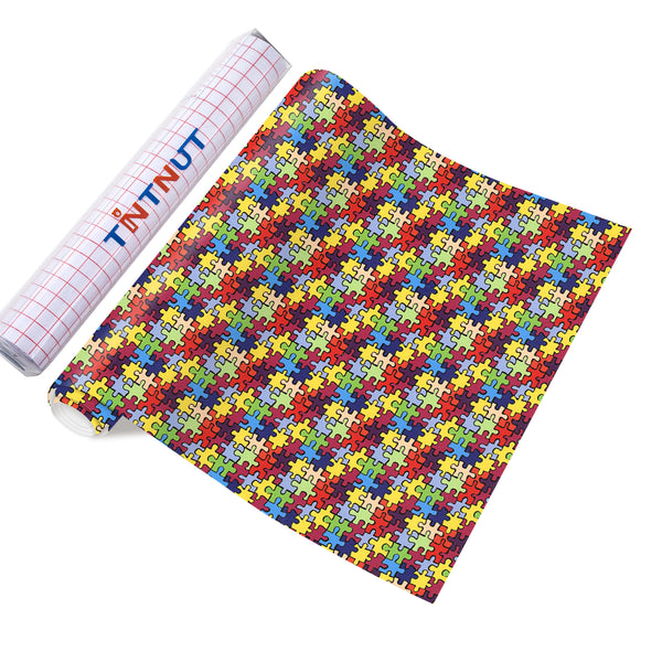 Tintnut Puzzles Adhesive Vinyl, Permanent Vinyl Sheets, Autism Awareness Puzzles Permanent Vinyl,  Pattern Self Sticker Water proofing Vinyl