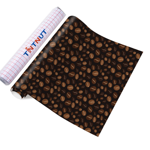 Tintnut Coffee Beans Pattern Permanent Adhesive Vinyl,Coffee Beans Pattern Permanent Vinyl,Home Decor Self Sticker,Self Sticker Water proofing Vinyl
