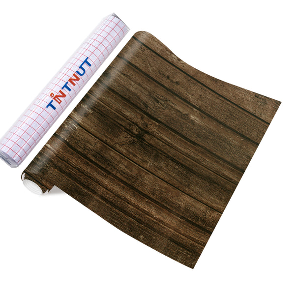 Tintnut Wood Pattern Permanent Vinyl,Brown Wood Planks Patterned Permanent Adhesive Vinyl,Self Sticker Water proofing Vinyl
