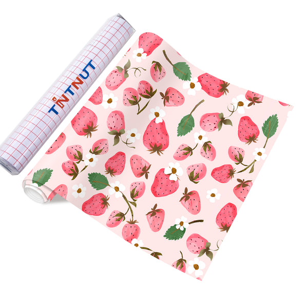 Tintnut Strawberry Adhesive Vinyl Strawberry Flower Pattern Permanent Vinyl Strawberry Flower Pattern Outdoor Vinyl