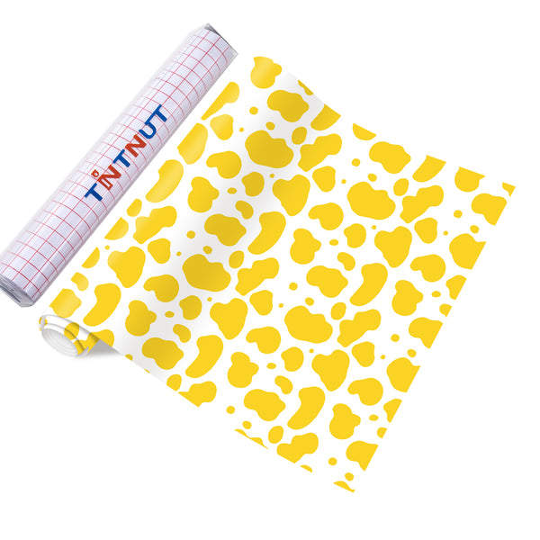 Tintnut Colorful Cow Permanent Vinyl, Yellow Cowhide Pattern Printed Adhesive Vinyl,Animal Print Vinyl for Decor Self Sticker