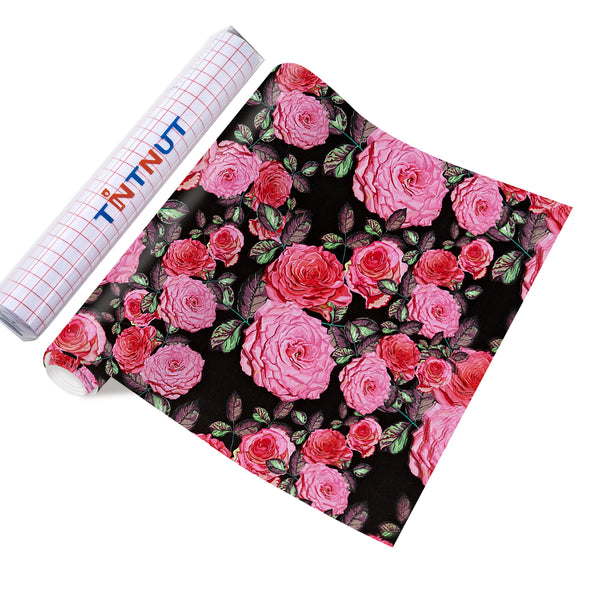 Tintnut Rose Permanent Vinyl  Pink Rose Adhesive Vinyl Sheets Floral Flower Self Sticker Water proofing Vinyl