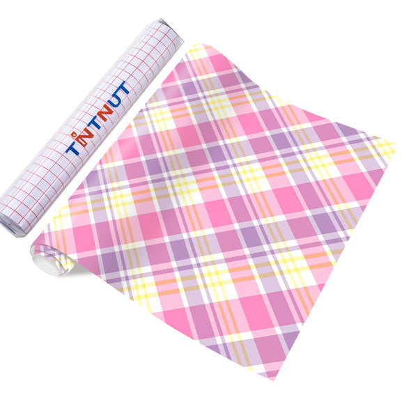 Tintnut Spring Plaids Permanent Adhesive Vinyl,Easter Plaid Patterned Permanent Vinyl for Cutting Machine,Waterproof Vinyl for Home Decor Self Sticker