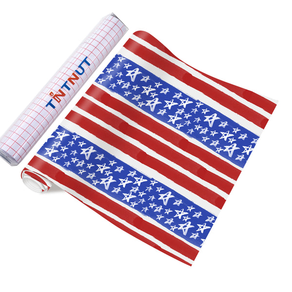 Tintnut Leopard Flag Adhesive Vinyl, American Flag Pattern Permanent Vinyl 4th of July Outdoor Vinyl for Decor Sticker