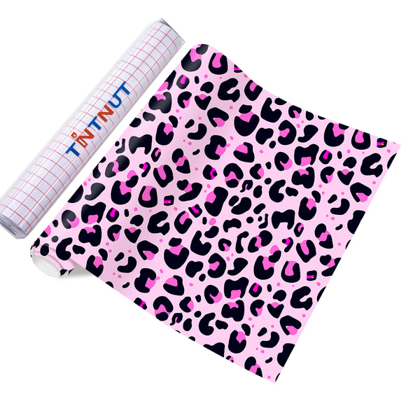 Tintnut Leopard Permanent Vinyl, Cheetah Pink Spots Permanent Adhesive Vinyl Sheets, Animal Pattern Self Sticker Water proofing Vinyl
