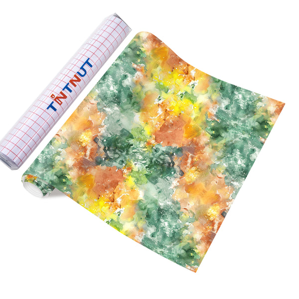 Tintnut Tie Dye Permanent Vinyl Yellow Orange Block Gradient Watercolor Art Patterned Adhesive Vinyl Sheets, Waterproof Self Sticker for DIY Crafts