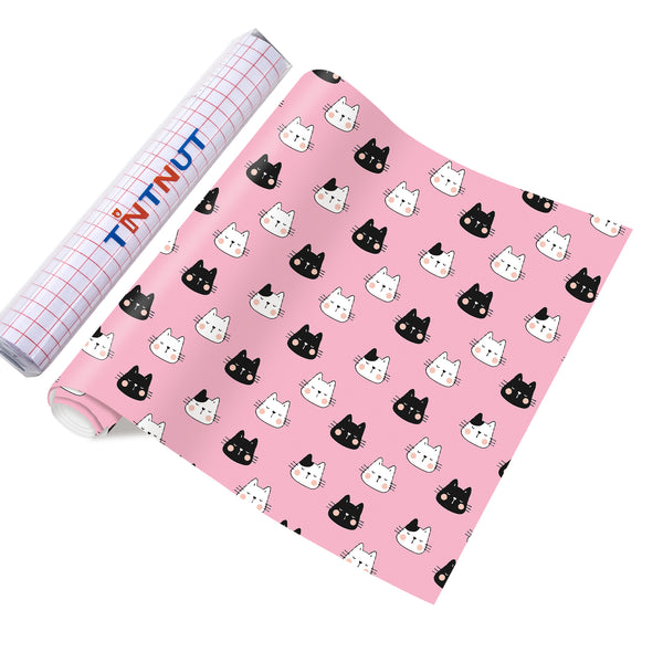 Tintnut Cute Colorful Cat Patterned Permanent Adhesive Vinyl,Colored Cat Permanent Vinyl for Cutting Machine,Self Sticker Water proofing Vinyl