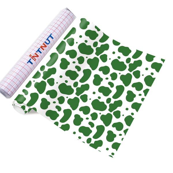 Tintnut Colorful Cow Permanent Vinyl, Green Cowhide Pattern Printed Adhesive Vinyl,Animal Print Vinyl for Decor Self Sticker