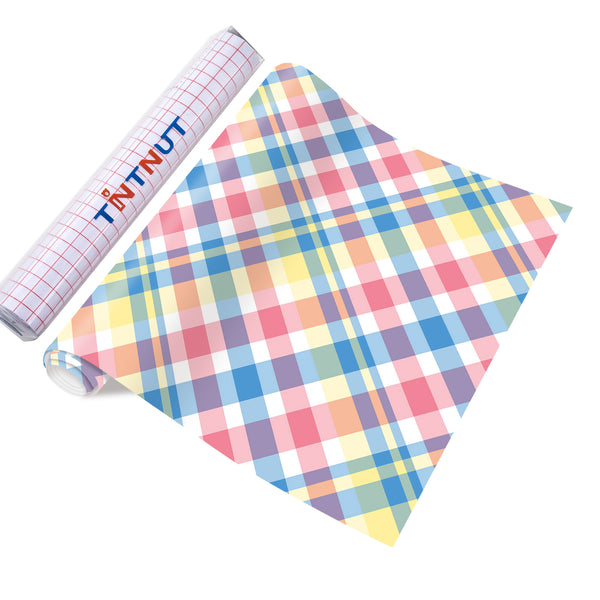 Tintnut Colorful Plaids Permanent Vinyl,Easter Plaid Patterned Permanent Adhesive Vinyl for Cutting Machine,Waterproof Vinyl for Home Decor Self Sticker