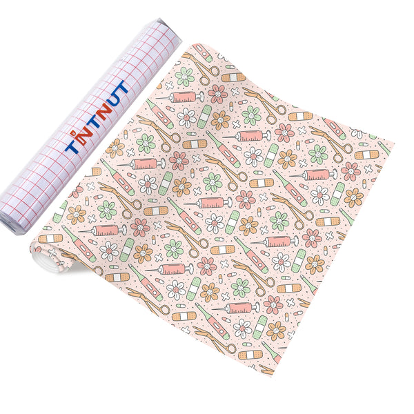 Tintnut Nurse Permanent Adhesive Vinyl,Needle Patterned Permanent Vinyl,Hospital Theme Patterned Permanent Adhesive Vinyl for Cutting Machine,Home Decor Self Sticker